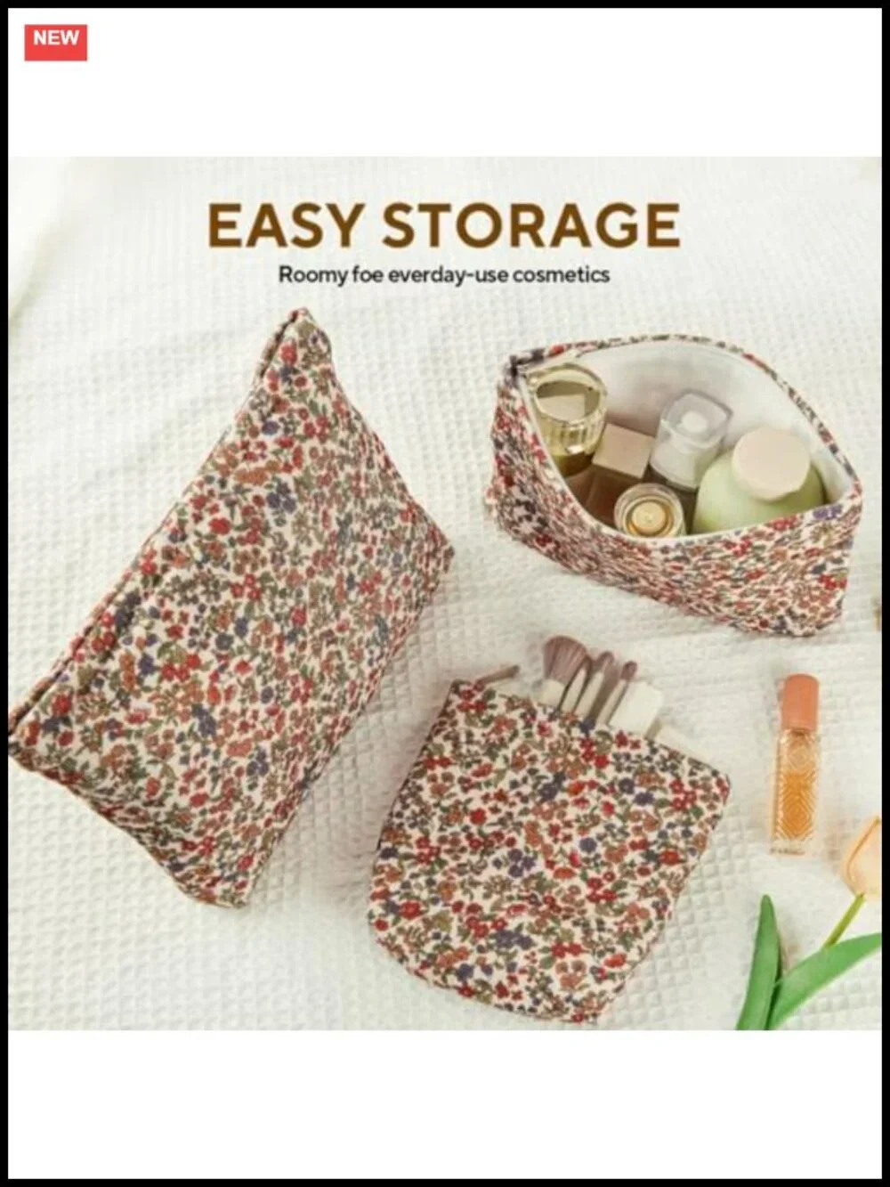 Corduroy Floral Makeup Bag Set of 3, Large Capacity Cosmetic Bags, Travel